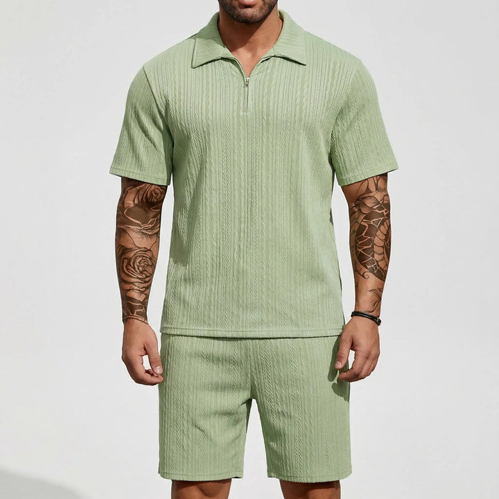 Loundrex - 2-Piece Quarter-Zip Polo And Shorts Set