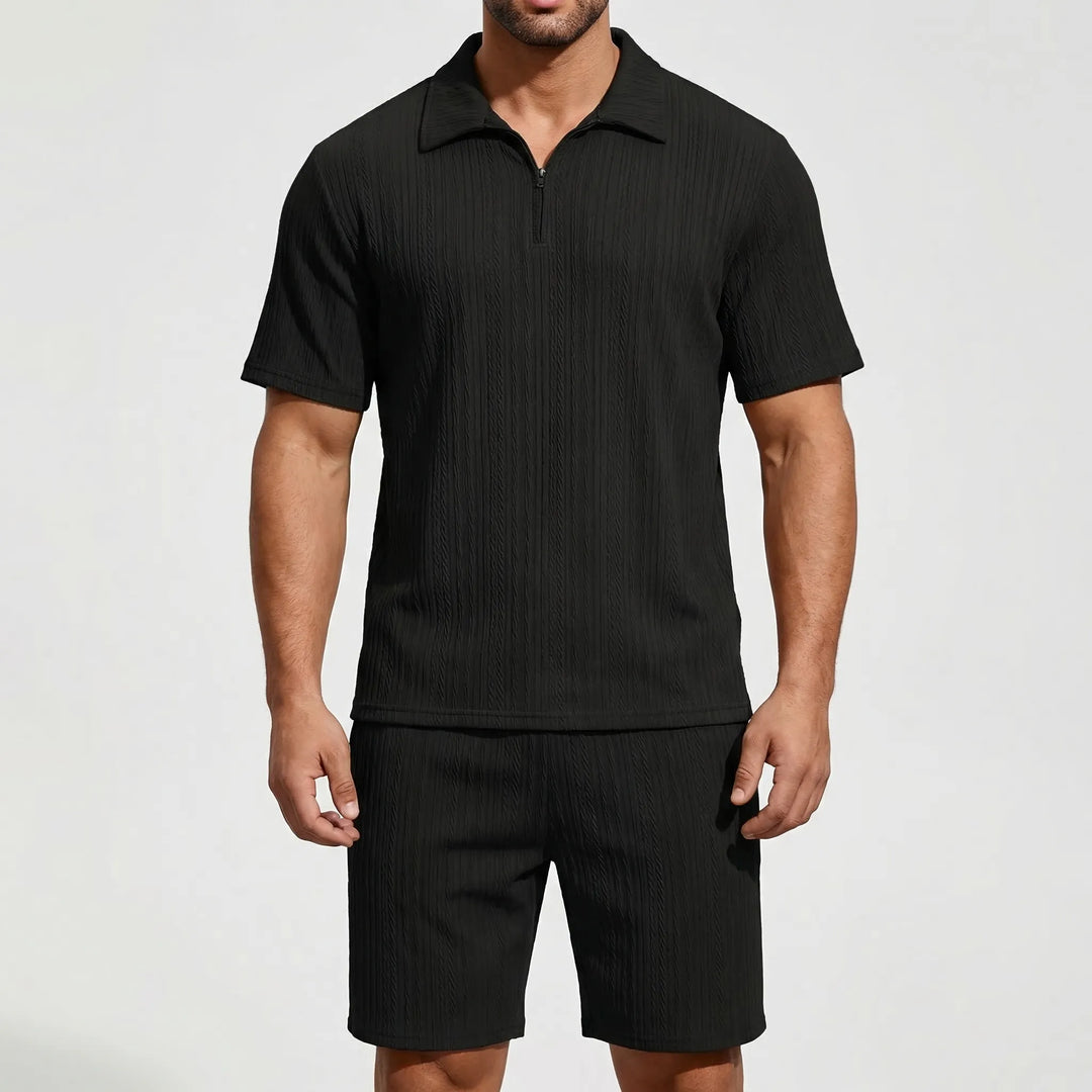 Loundrex - 2-Piece Quarter-Zip Polo And Shorts Set