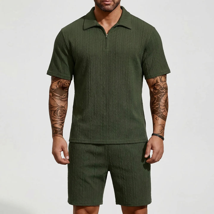 Loundrex - 2-Piece Quarter-Zip Polo And Shorts Set