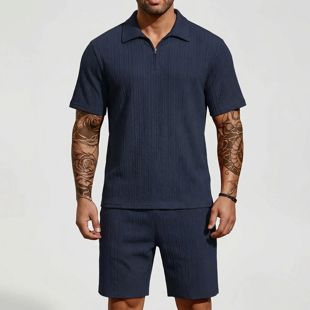 Loundrex - 2-Piece Quarter-Zip Polo And Shorts Set