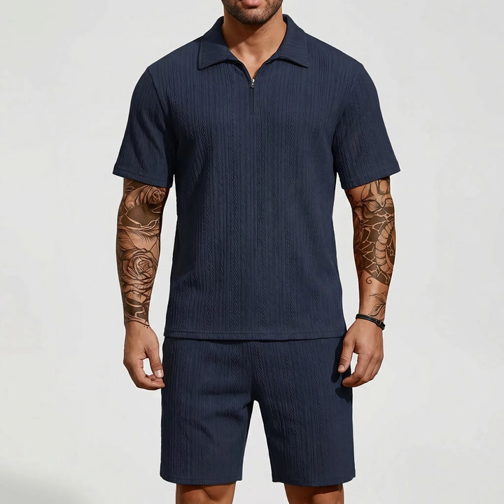 Loundrex - 2-Piece Quarter-Zip Polo And Shorts Set
