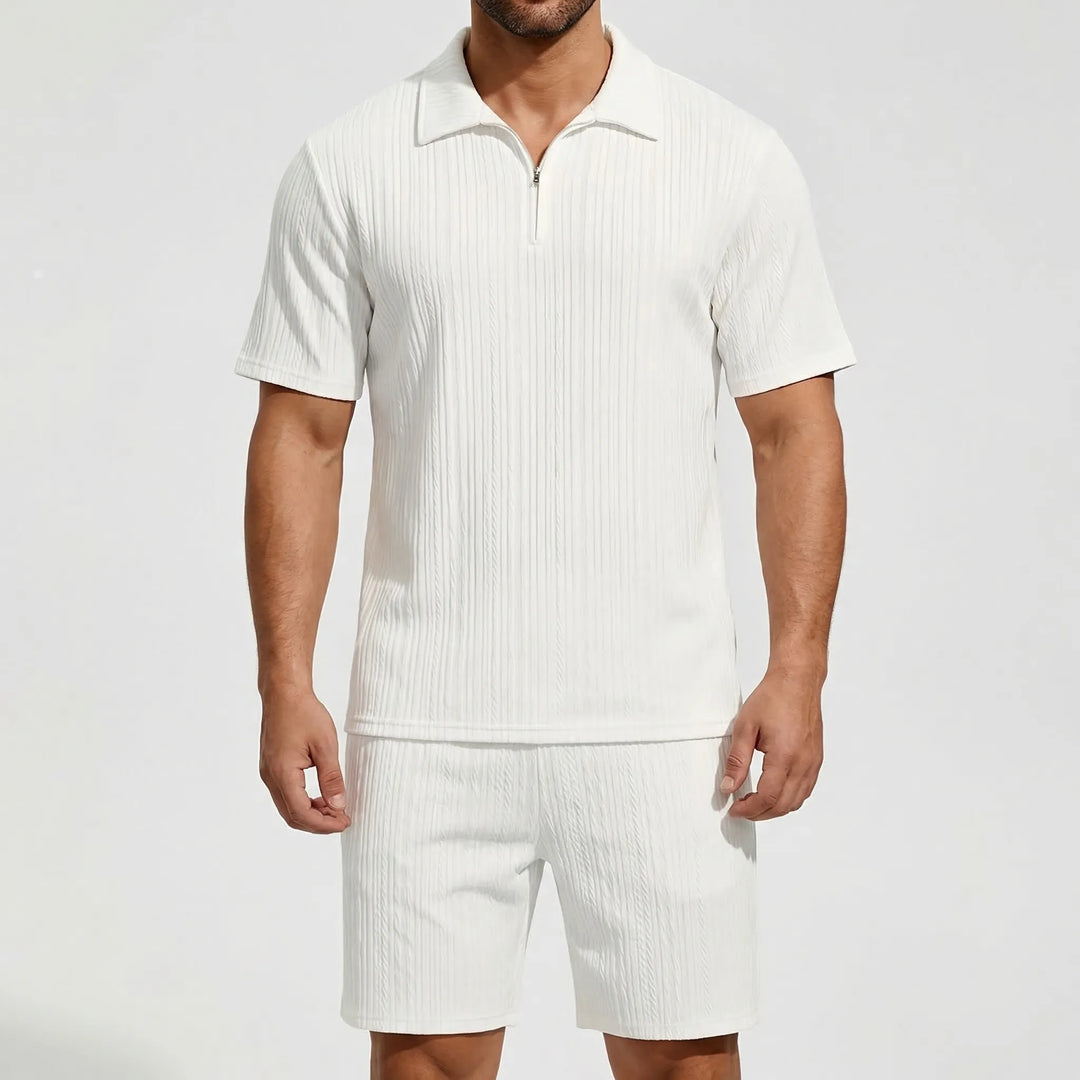Loundrex - 2-Piece Quarter-Zip Polo And Shorts Set