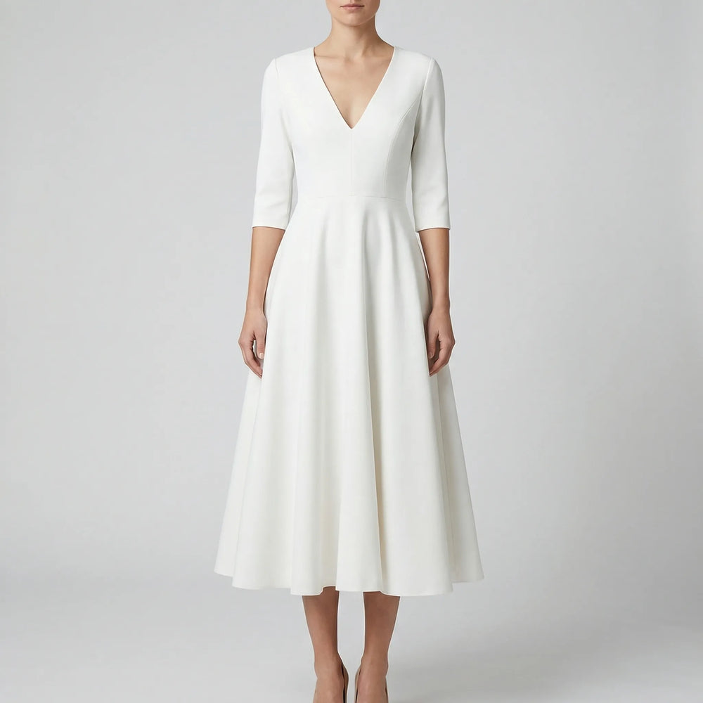 Luminae - Deep V-Neck Midi Dress For Women