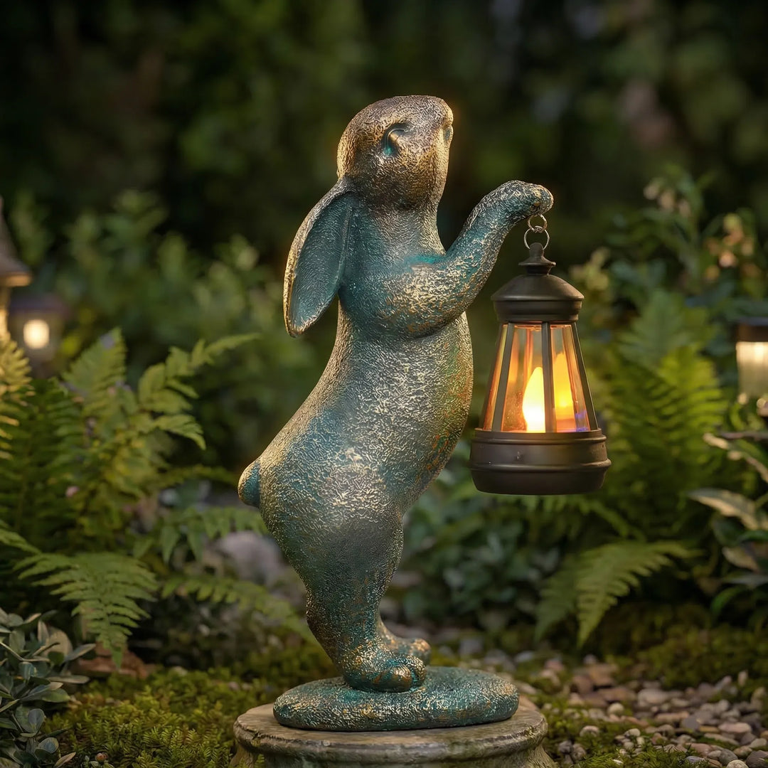 Lumiveil - Standing Rabbit Statue With Lantern