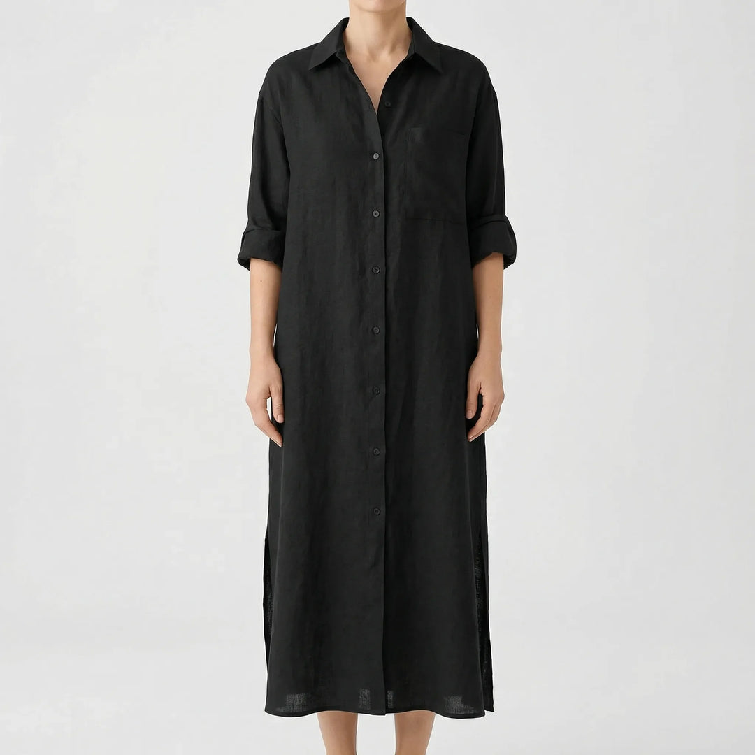 Lunvera - Button-Front Maxi Shirt Dress