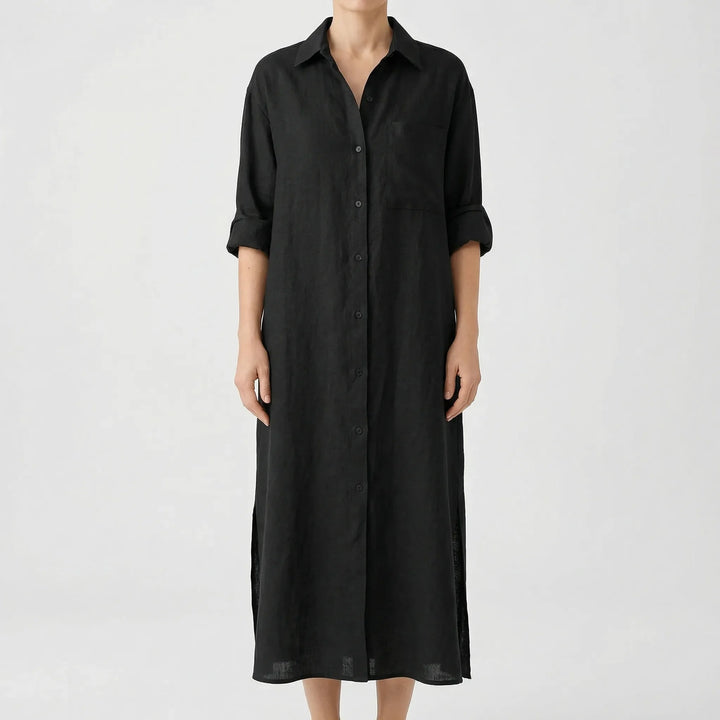 Lunvera - Button-Front Maxi Shirt Dress