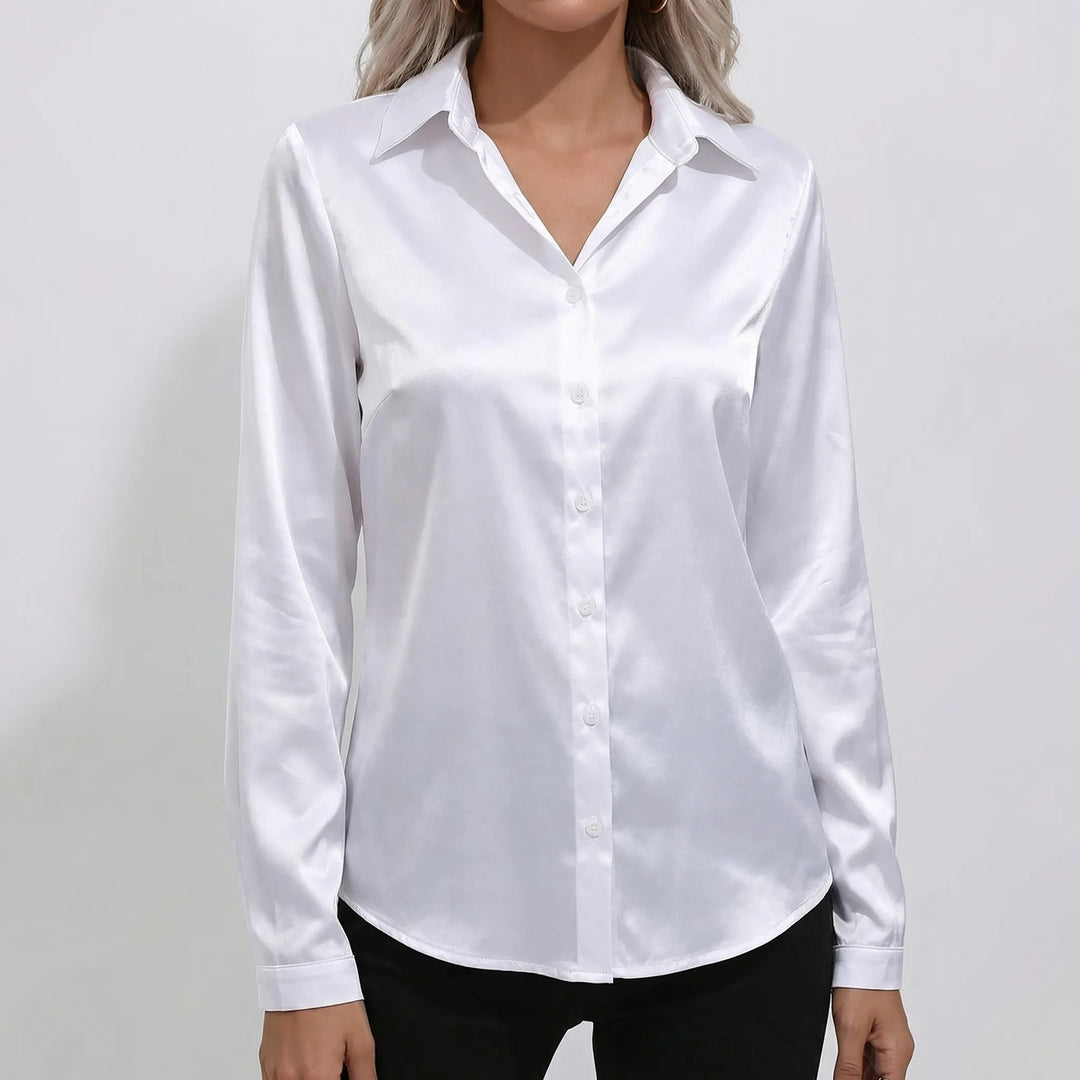 Lustreva - Satin-Finish Button-Front Blouse