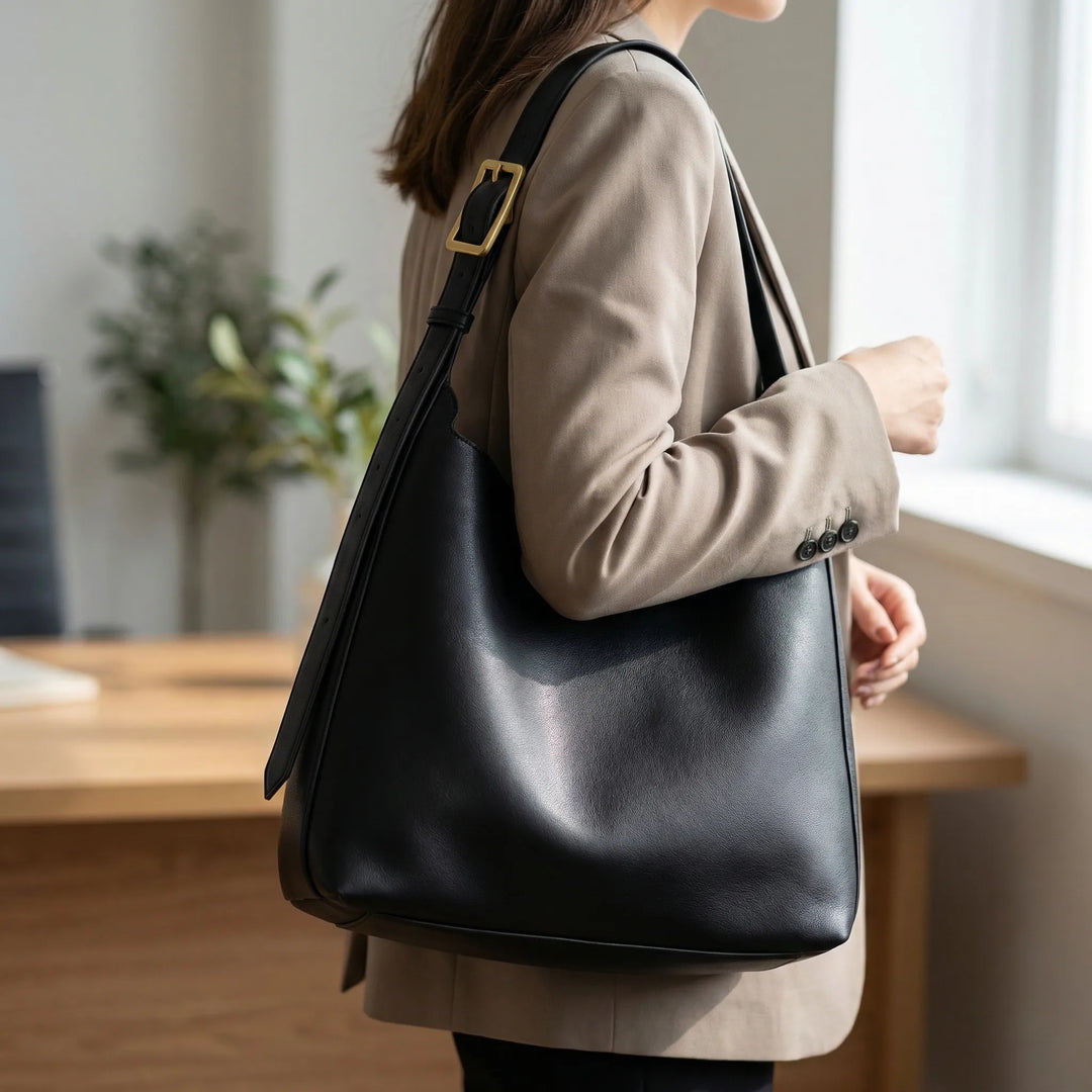 Luxtara - Structured Genuine Leather Tote Bag