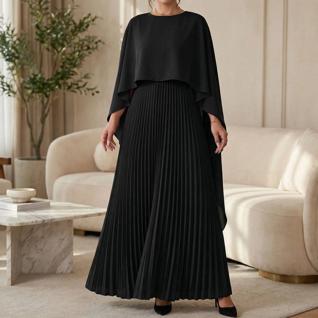 Luxvara - Batwing Sleeve Pleated Maxi Dress