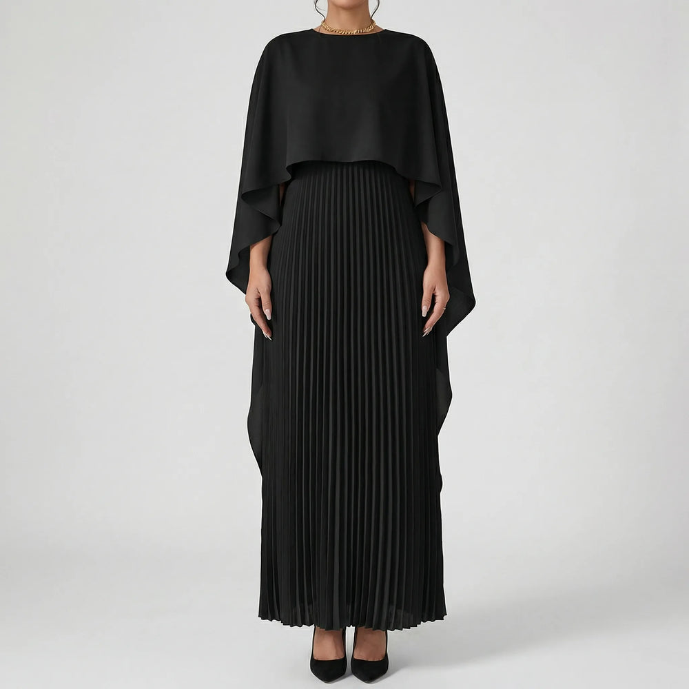 Luxvara - Batwing Sleeve Pleated Maxi Dress