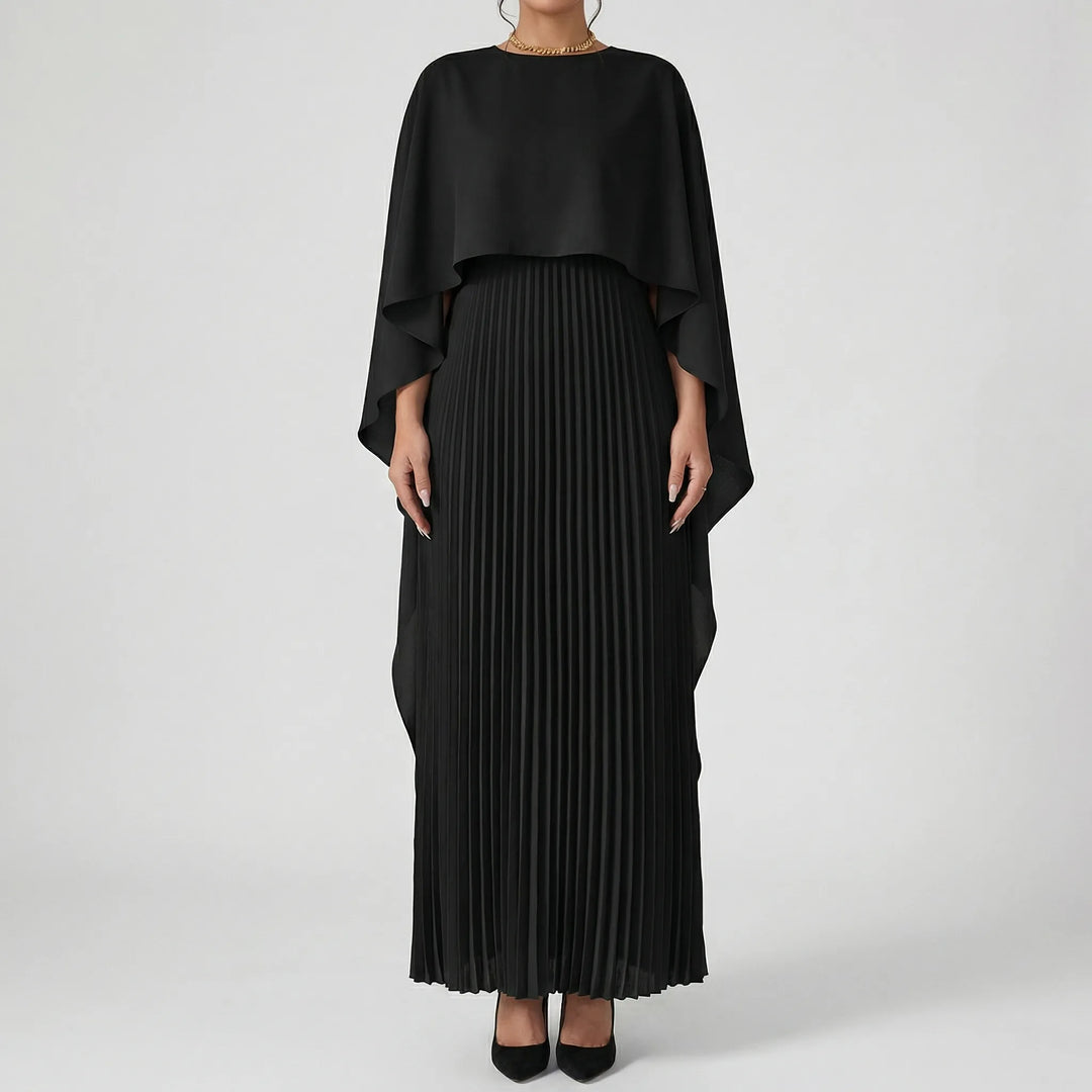 Luxvara - Batwing Sleeve Pleated Maxi Dress