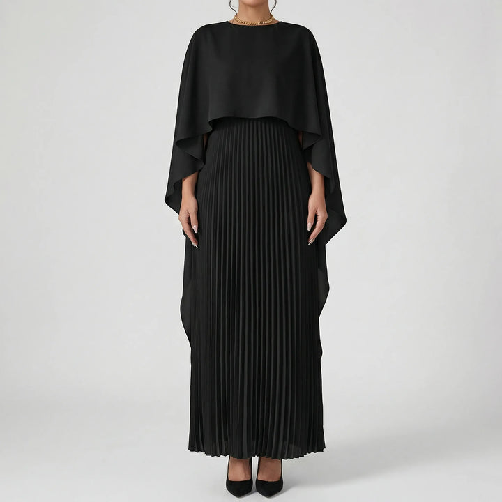Luxvara - Batwing Sleeve Pleated Maxi Dress