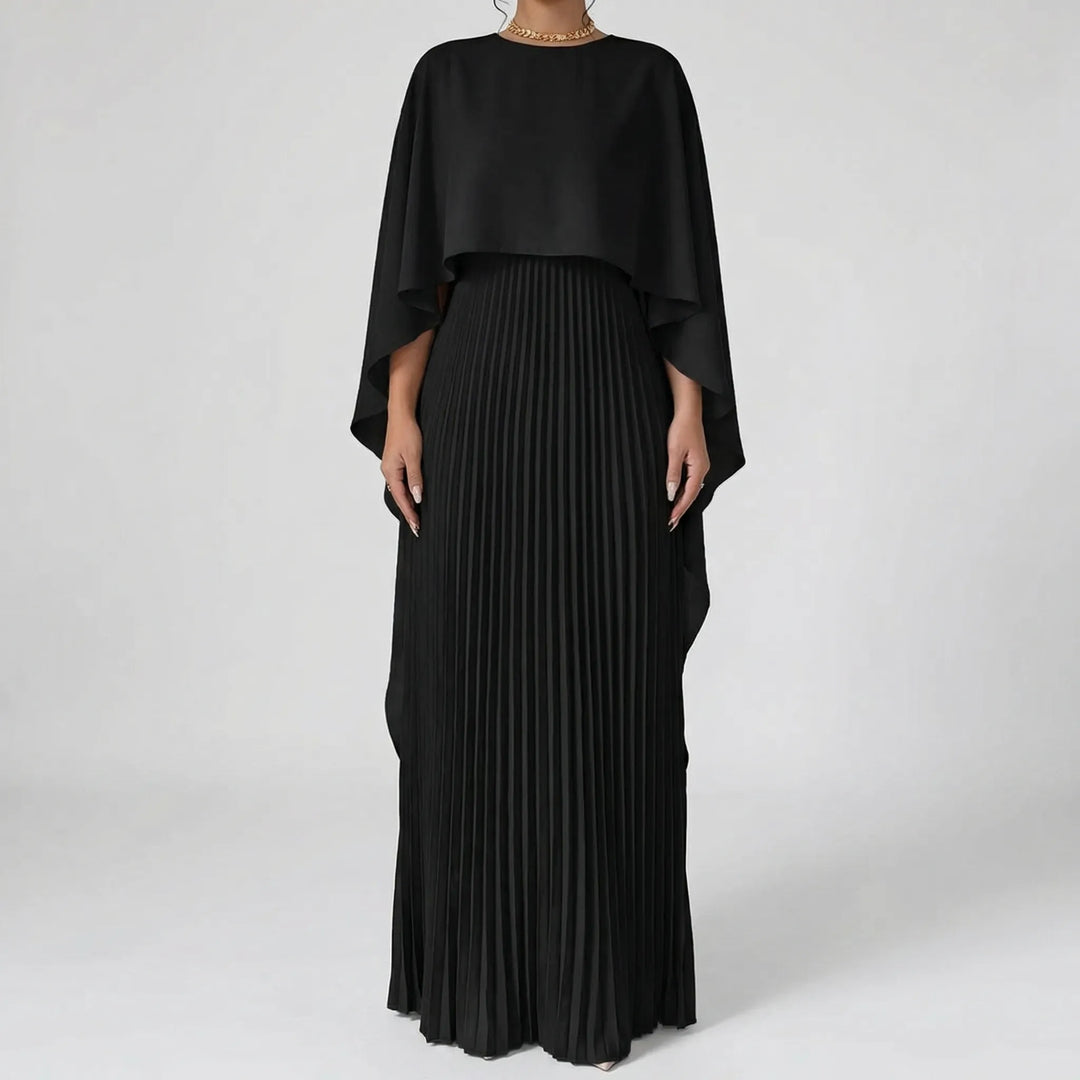 Luxvara - Batwing Sleeve Pleated Maxi Dress