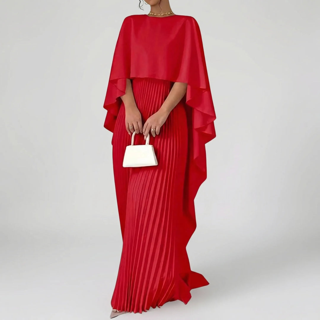 Luxvara - Batwing Sleeve Pleated Maxi Dress