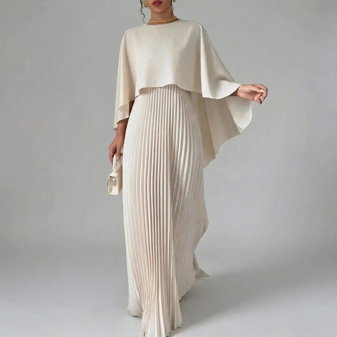 Luxvara - Batwing Sleeve Pleated Maxi Dress
