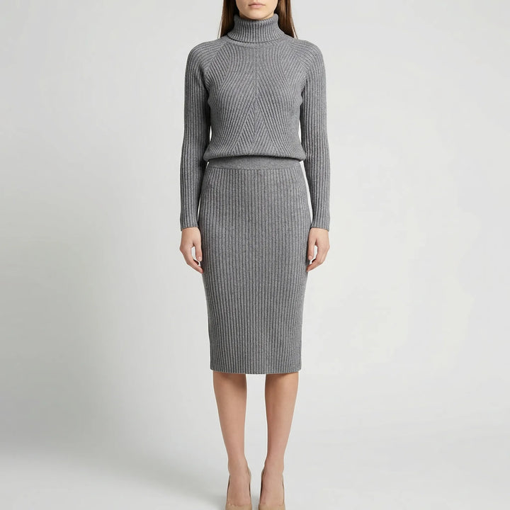 Midvelle - Long-Sleeve Turtleneck Midi Dress