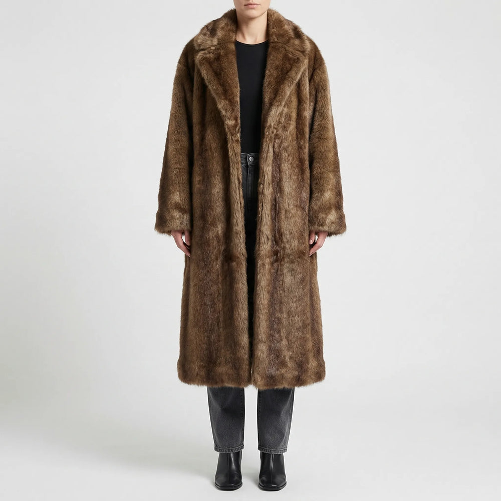 Minkova - Long Open-Front Faux Fur Coat