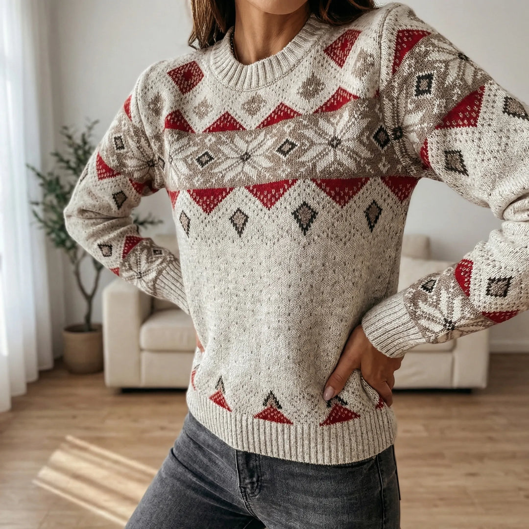 Motiknit - Geometric Print Long-Sleeve Knit Sweater