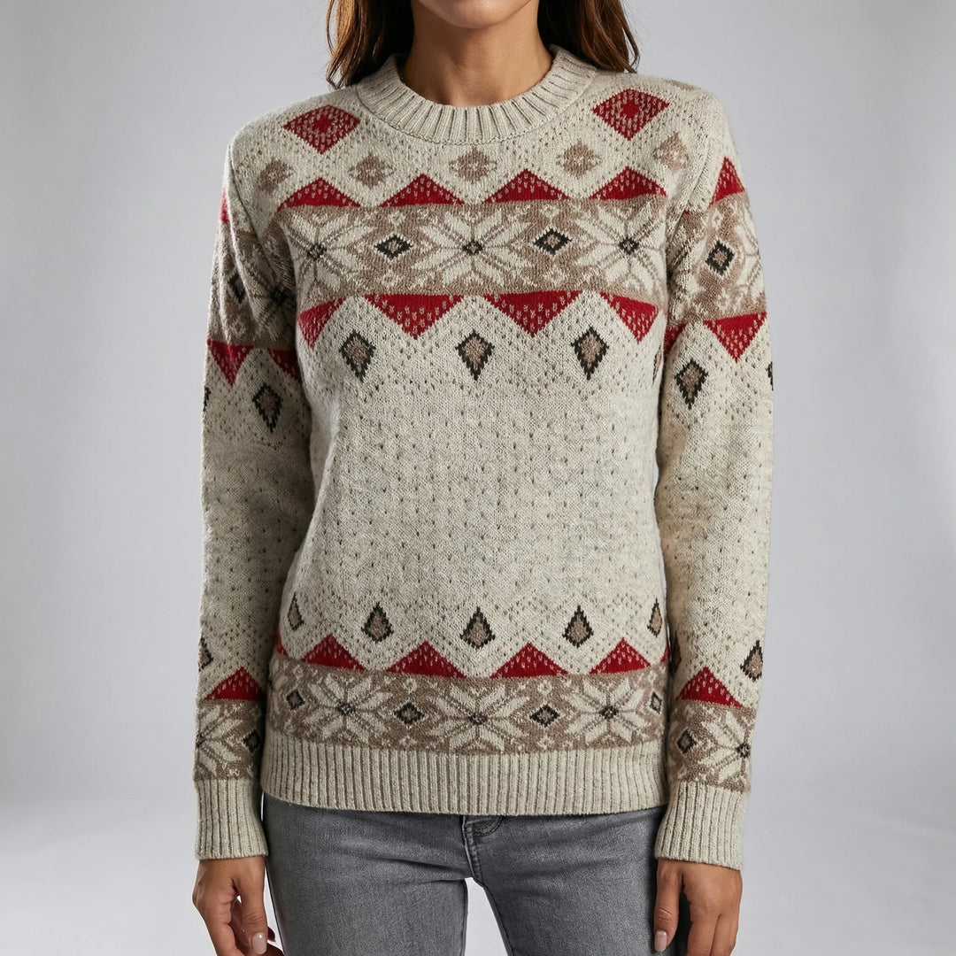 Motiknit - Geometric Print Long-Sleeve Knit Sweater