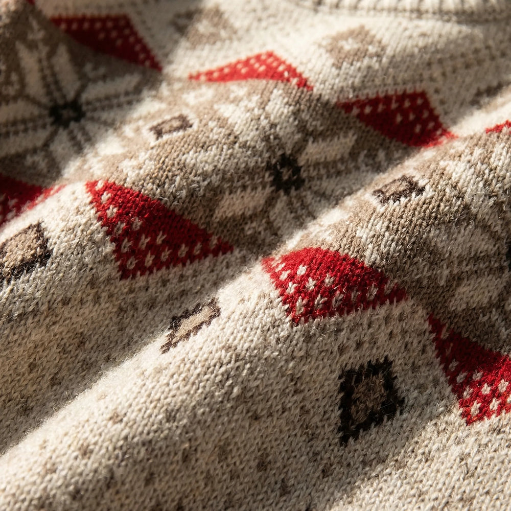 Motiknit - Geometric Print Long-Sleeve Knit Sweater