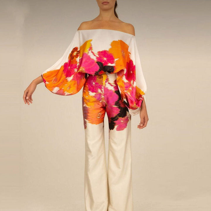 Off-Shoulder Stil Satin 2 Delars Set för Kvinnor