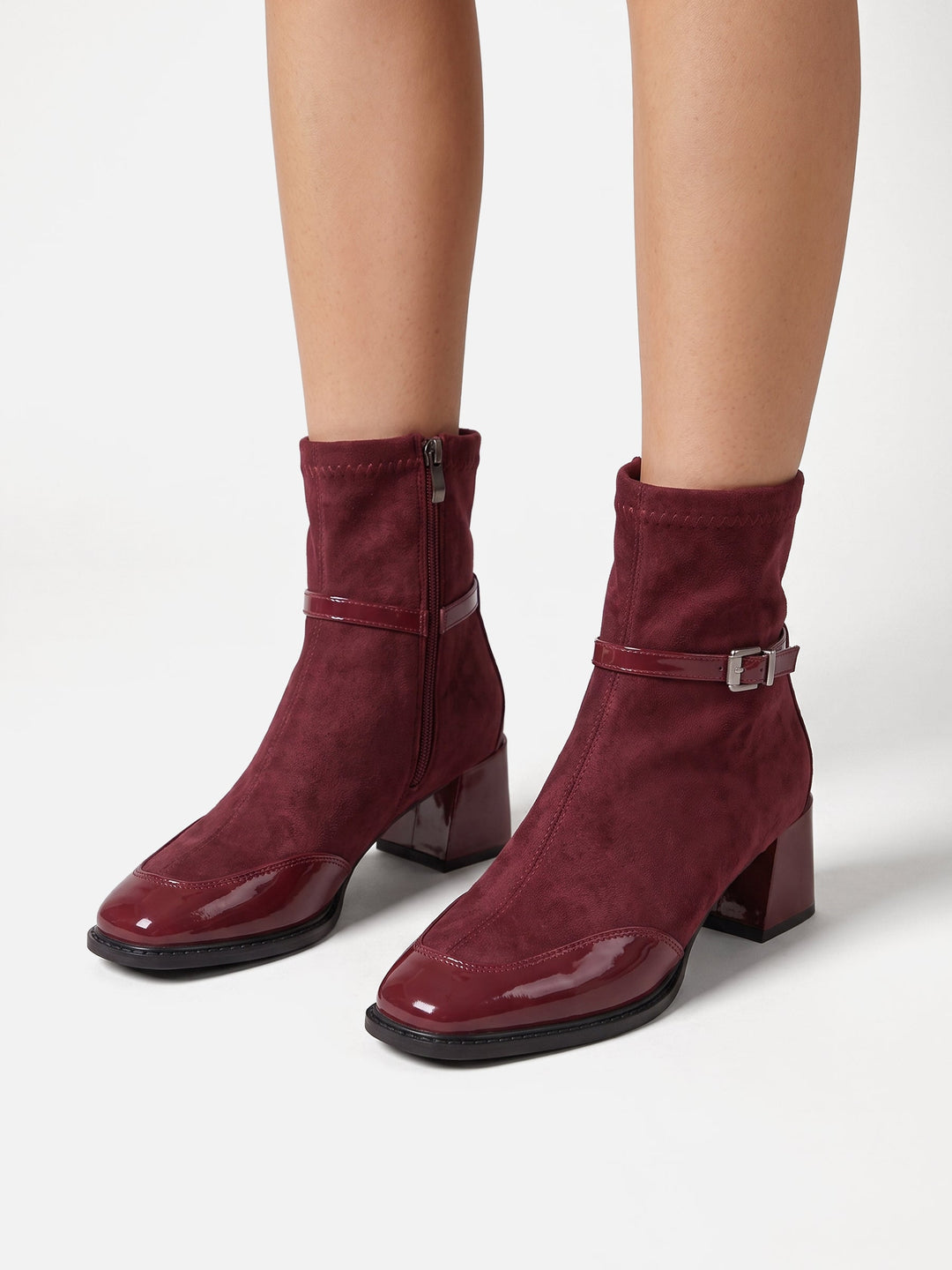 Boots i mocka med spänne och blockklack för dam