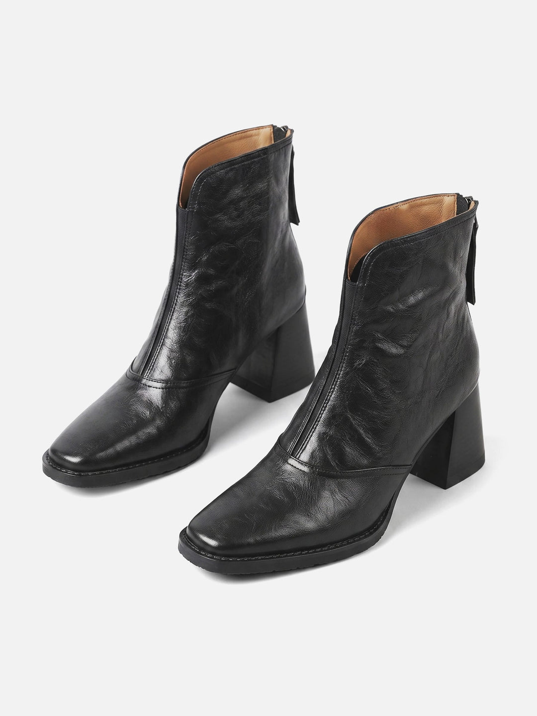 Boots i läder med blockklack och dragkedja för dam