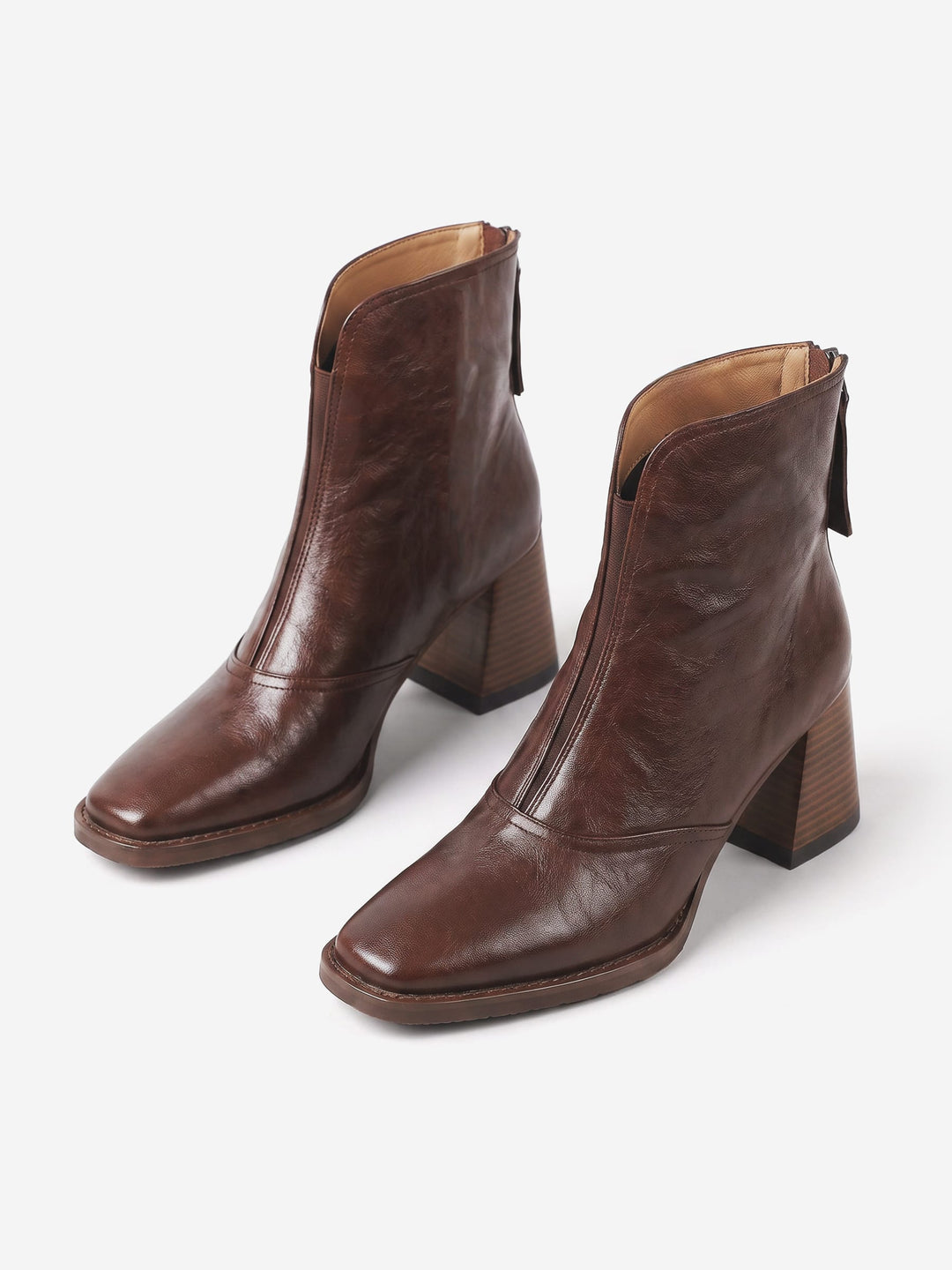 Boots i läder med blockklack och dragkedja för dam