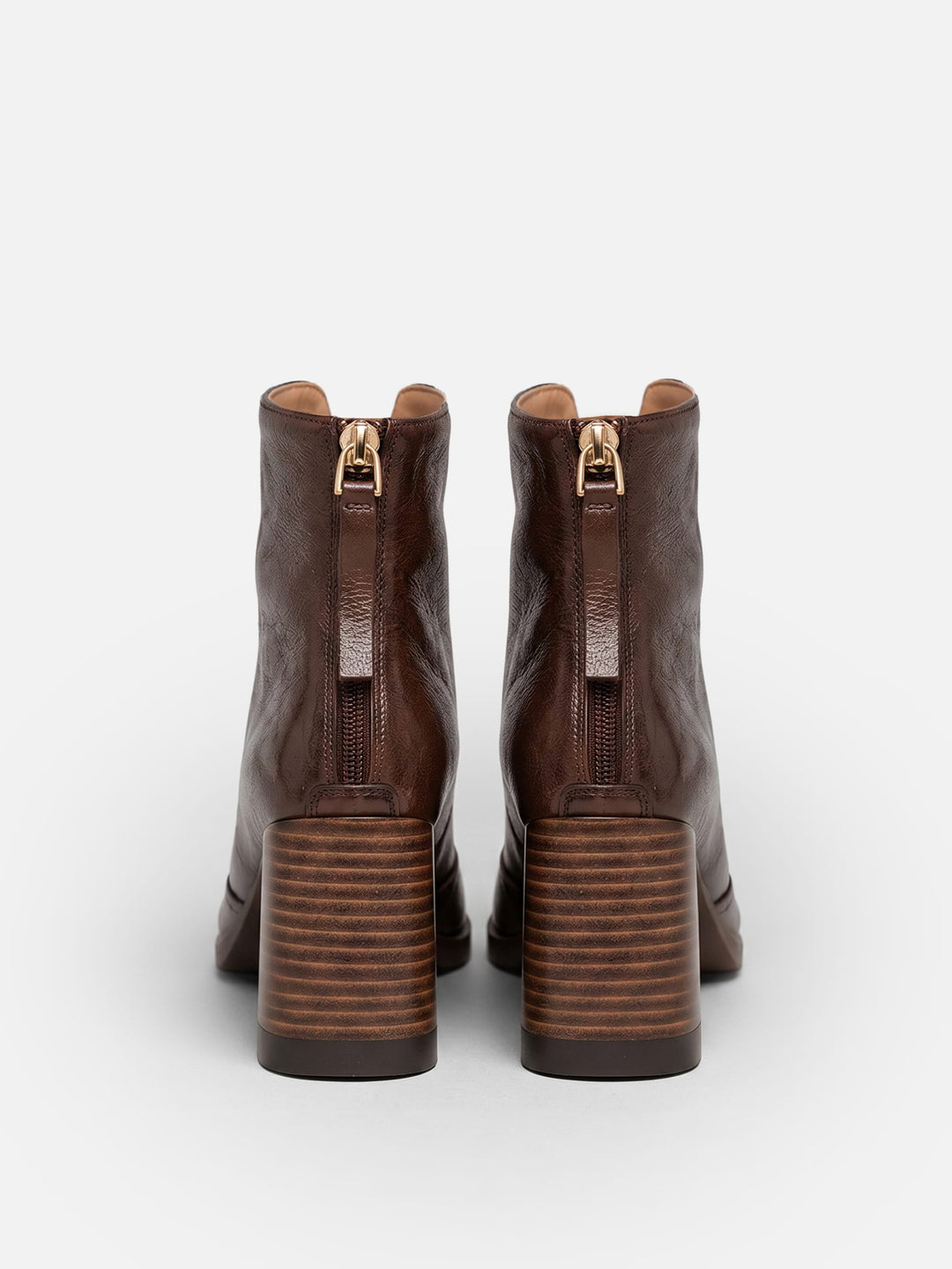 Boots i läder med blockklack och dragkedja för dam