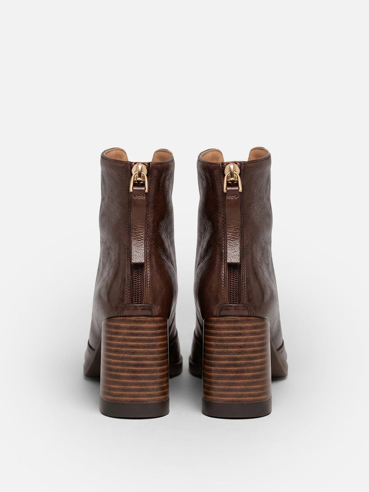Boots i läder med blockklack och dragkedja för dam