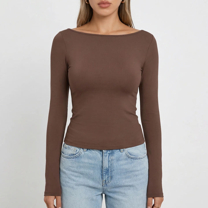 Navella - Fitted Boat Neck Long Sleeve Top