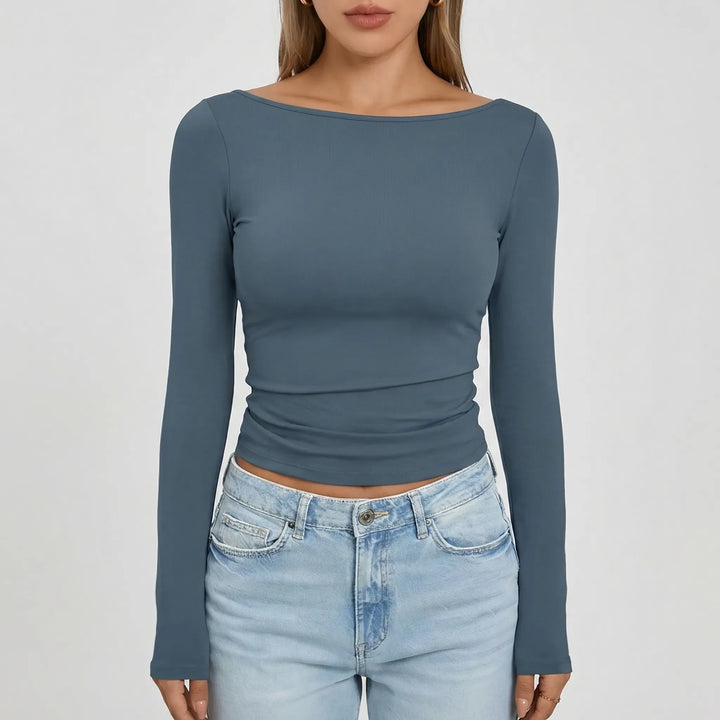 Navella - Fitted Boat Neck Long Sleeve Top