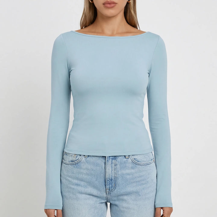 Navella - Fitted Boat Neck Long Sleeve Top