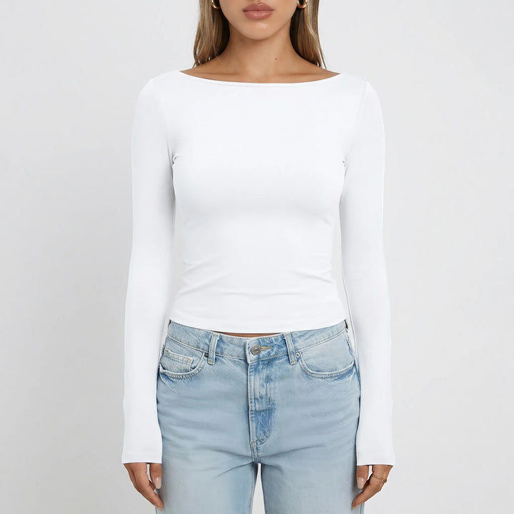 Navella - Fitted Boat Neck Long Sleeve Top