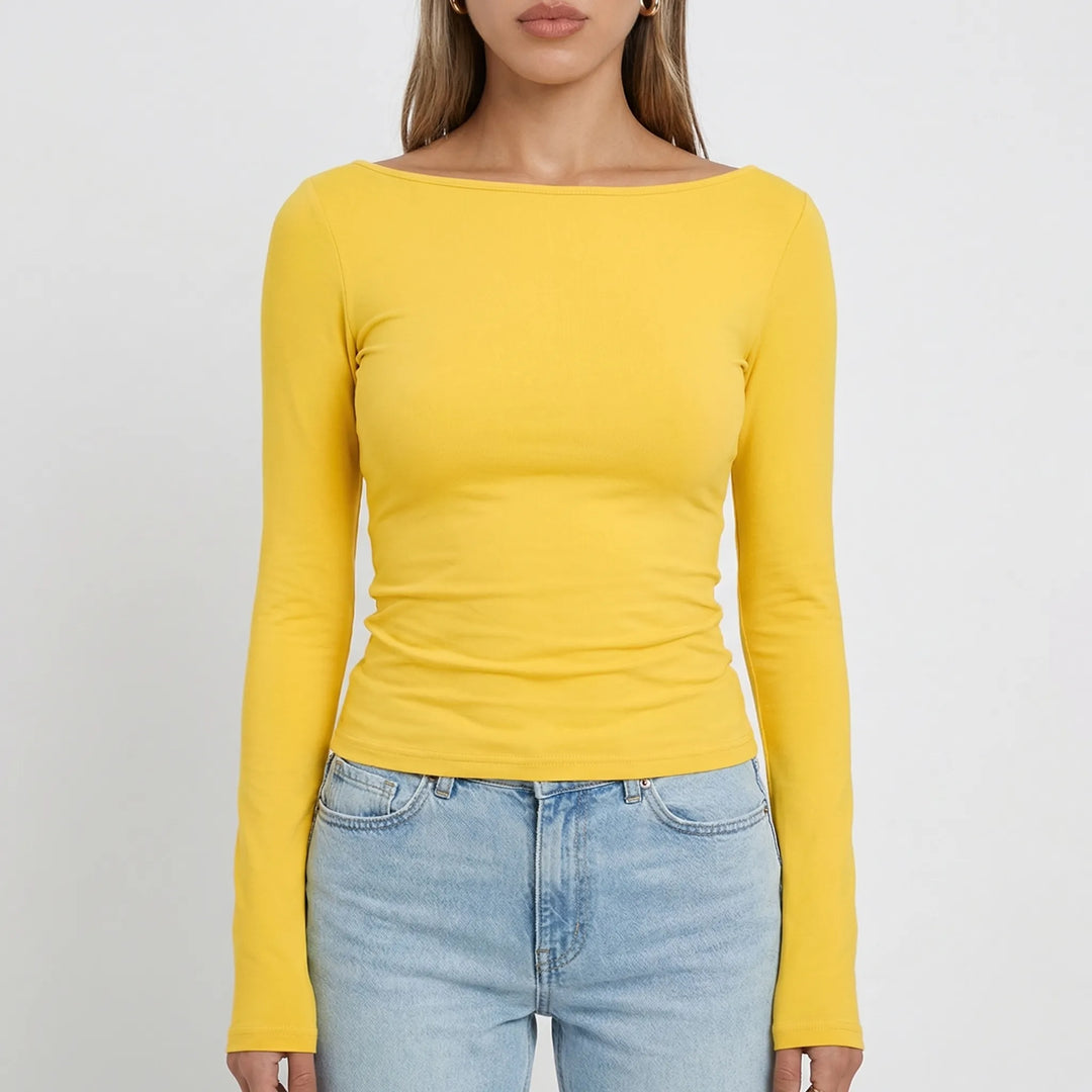 Navella - Fitted Boat Neck Long Sleeve Top