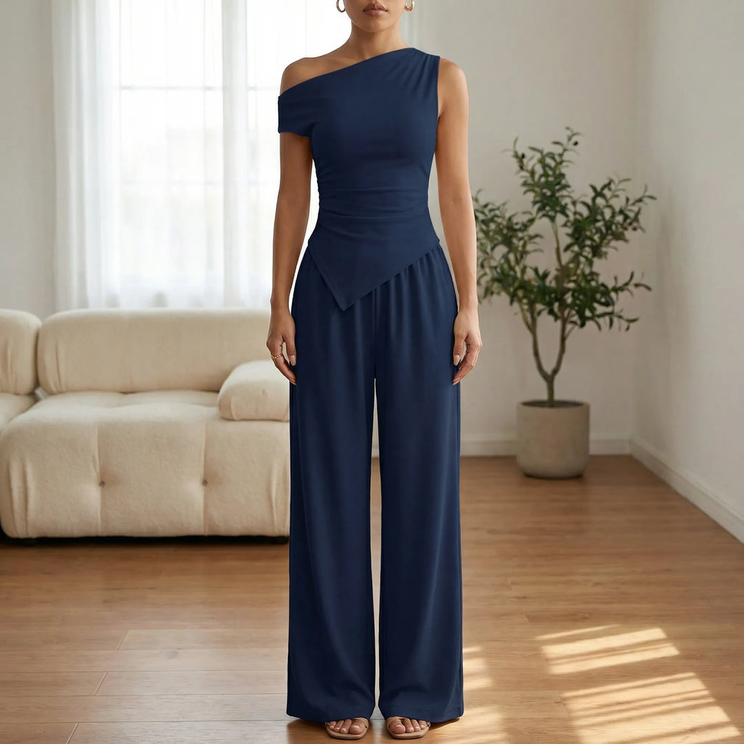 Navoria - One-Shoulder Top And Wide-Leg Pants Set