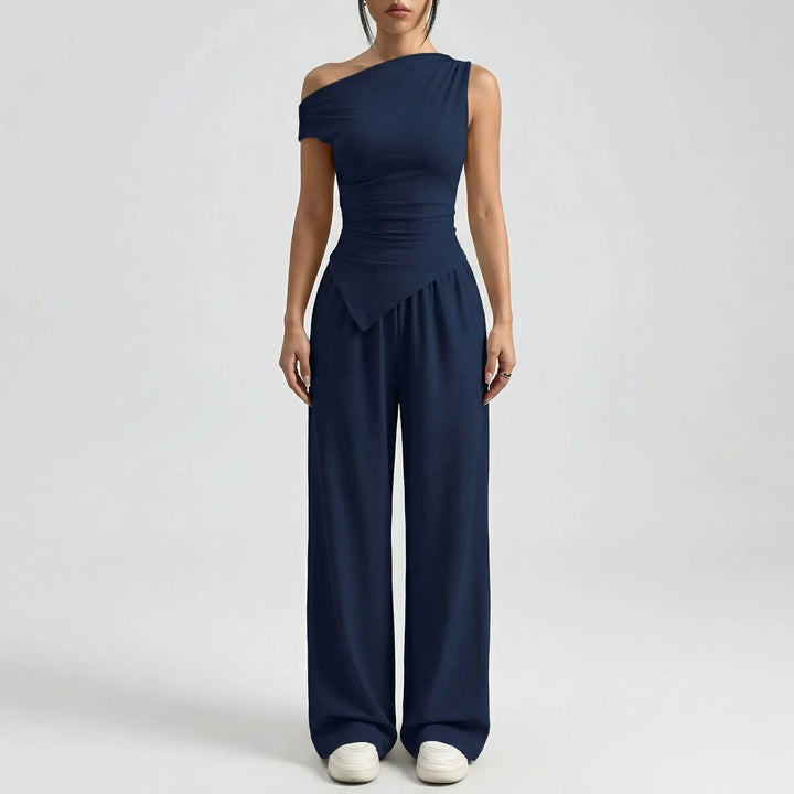 Navoria - One-Shoulder Top And Wide-Leg Pants Set