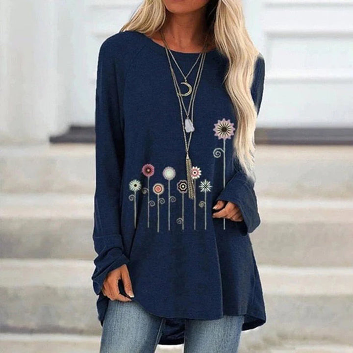 Sweatshirt med 3D Blomsterbroderi Mjuk Textur för Kvinnor