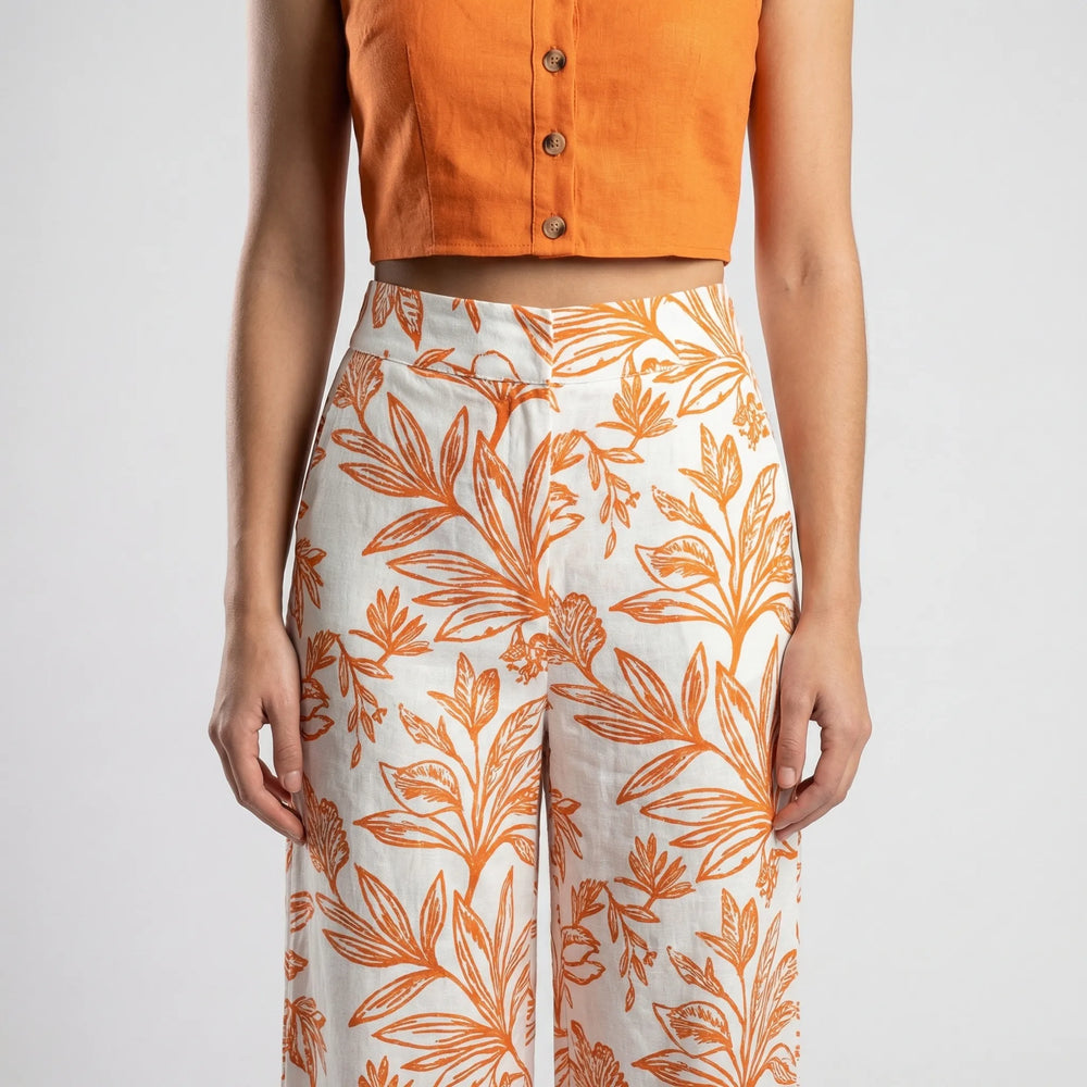 Palazzova - Puff-Sleeve Crop Top And Palazzo Pants Set
