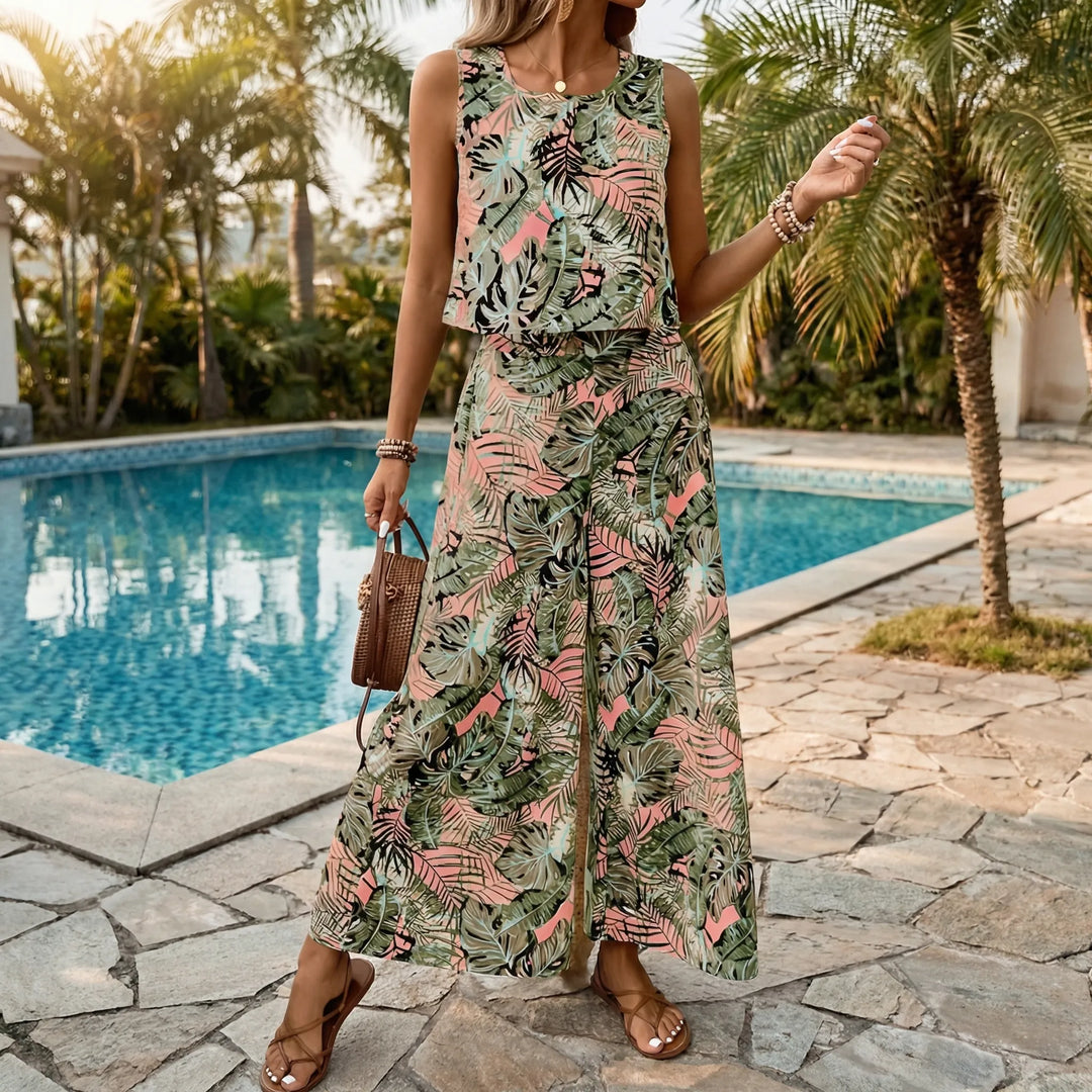 Palmaza - Tropical Print Two-Piece Coordinated Set