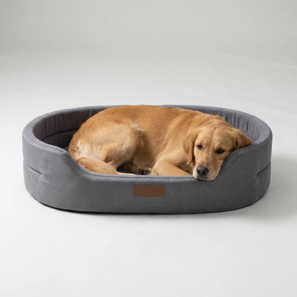 Pawvelo - Oval Plush Dog Bed With Raised Edges