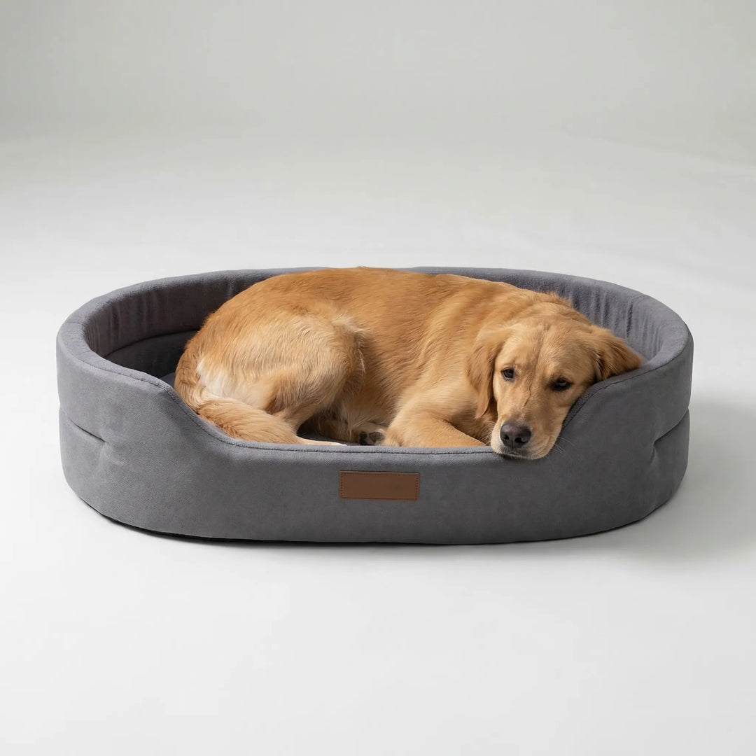 Pawvelo - Oval Plush Dog Bed With Raised Edges