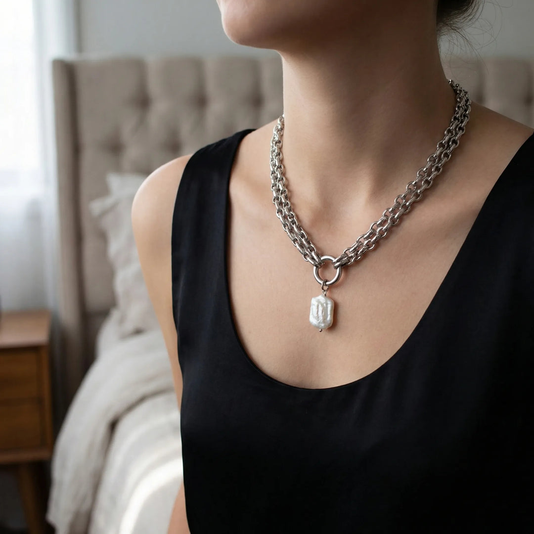 Pearlova - Baroque Pearl Pendant Chain Necklace