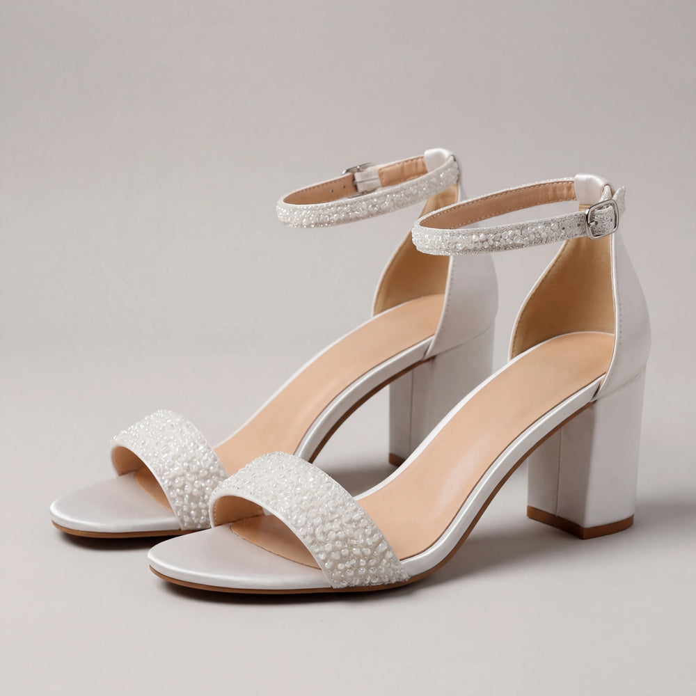 Pearlvyne - Pearl-Embellished Ankle-Strap Block Heel Sandal