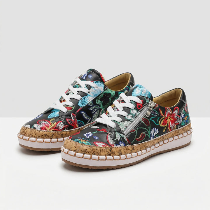 Petalace - Flat Lace-Up Sneaker With Floral Print