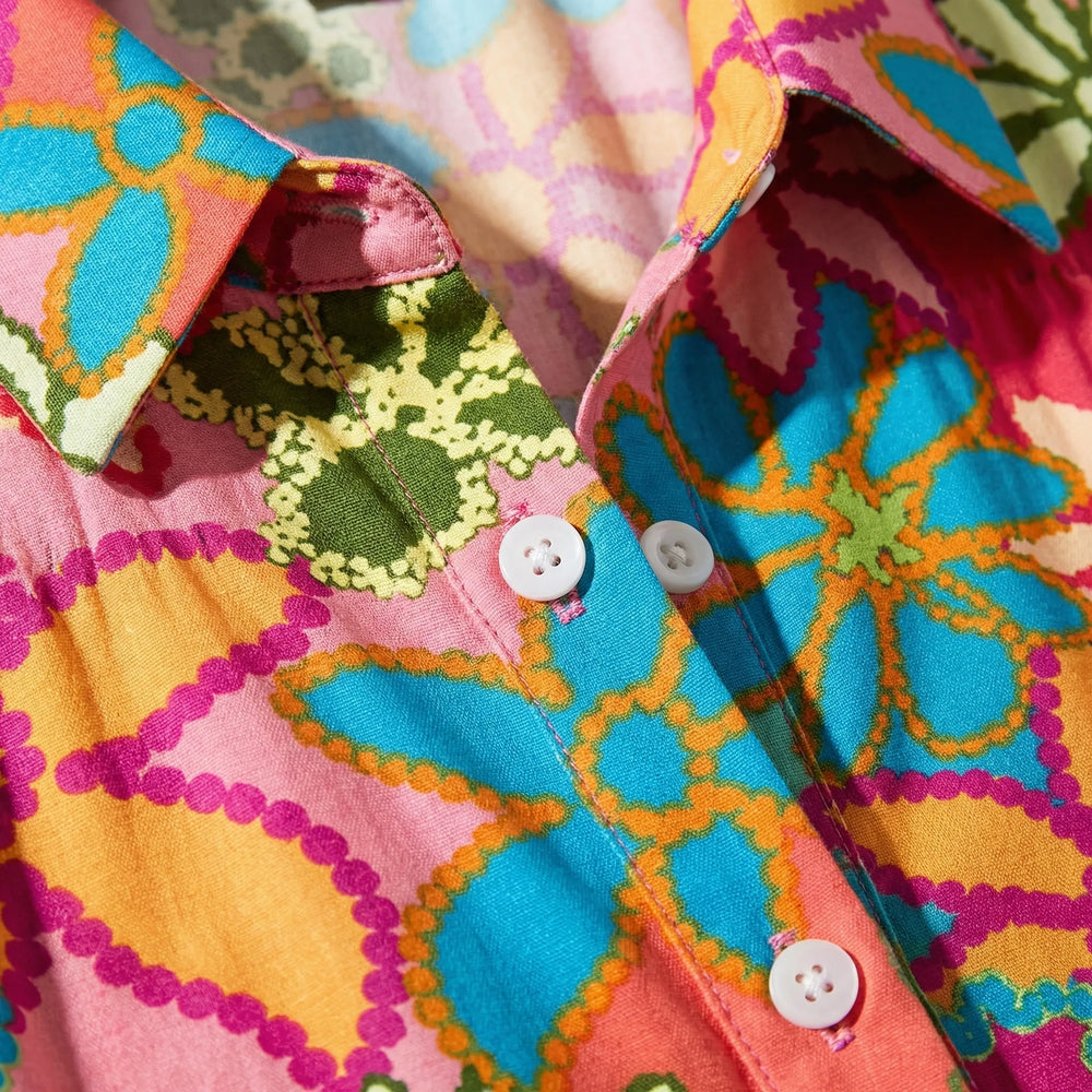 Petalia - Long-Sleeve Floral Button-Front Shirt