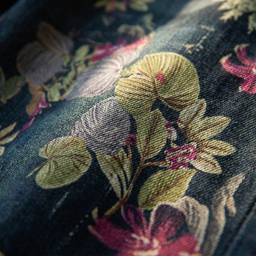 Petaloux - Floral Print Loose Straight-Leg Jeans