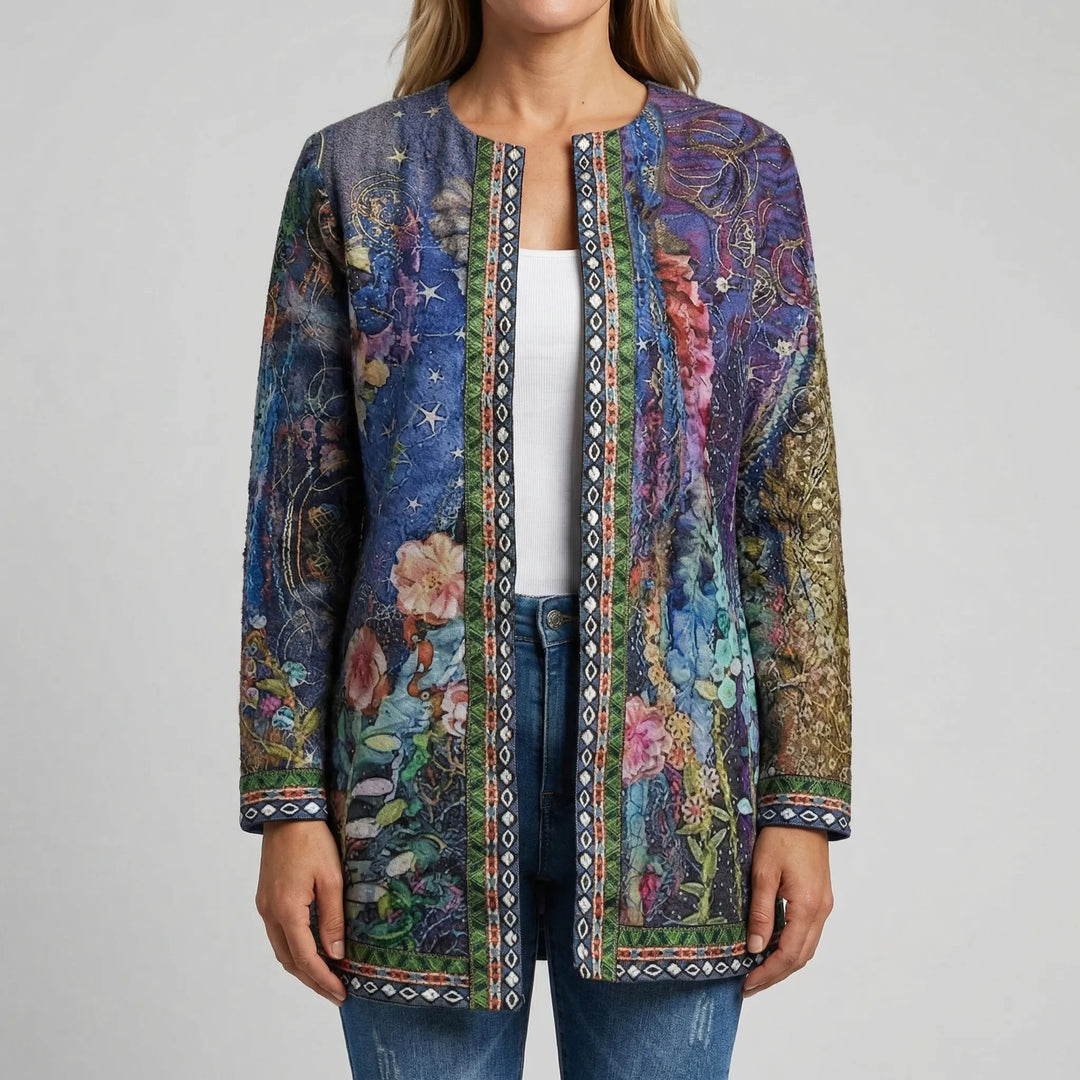 Petalvex - Open-Front Floral Printed Cardigan