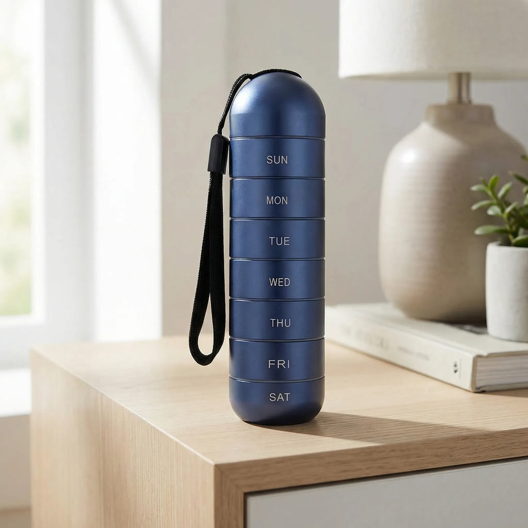 Pillova - 7-Compartment Cylindrical Weekly Pill Organizer