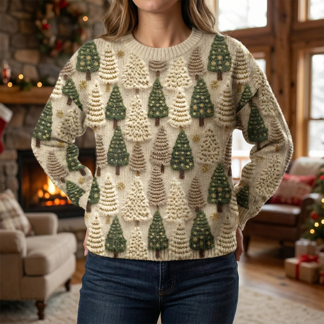 Pinevara - Festive Christmas Tree Print Sweater